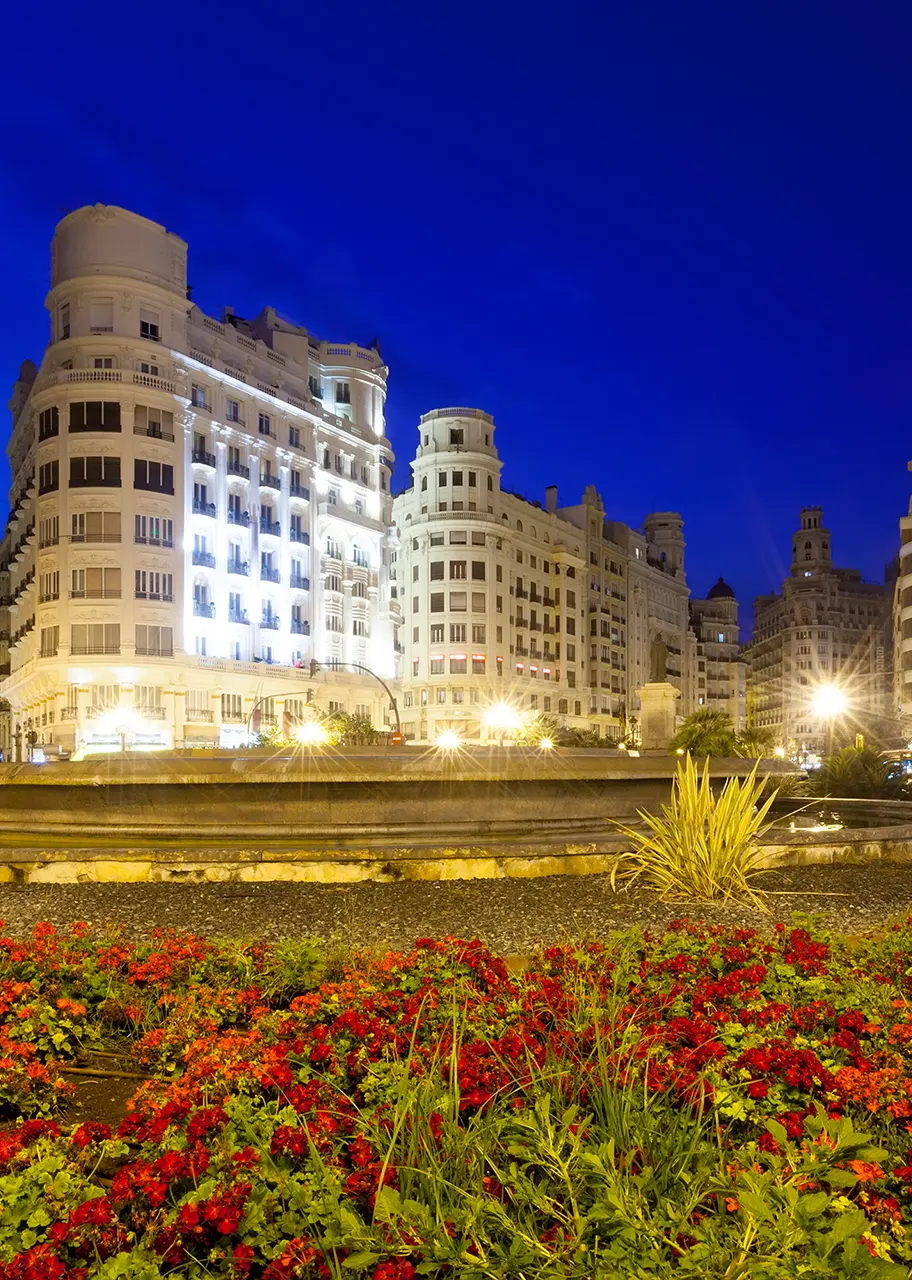 Plaz del ayuntamiento de Valencia de noche